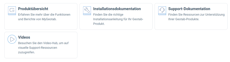 Screenshot des Abschnitts „Nach Typ durchsuchen“ auf der Support Center Website